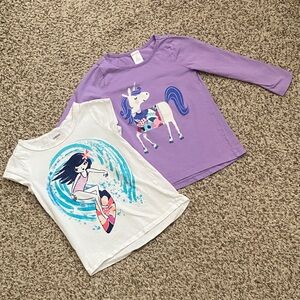 Girls Gymboree Unicorn & Surfer Graphic Tee Bundle